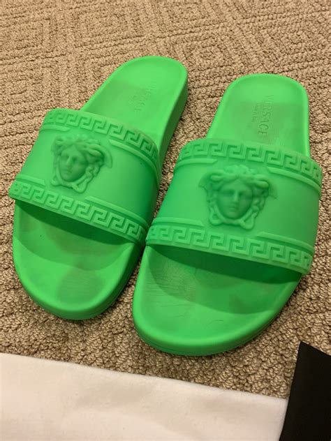 lime green versace slides